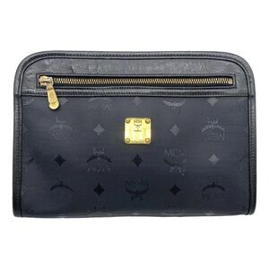 MCM Black M Stripe Visetos Clutch Bag